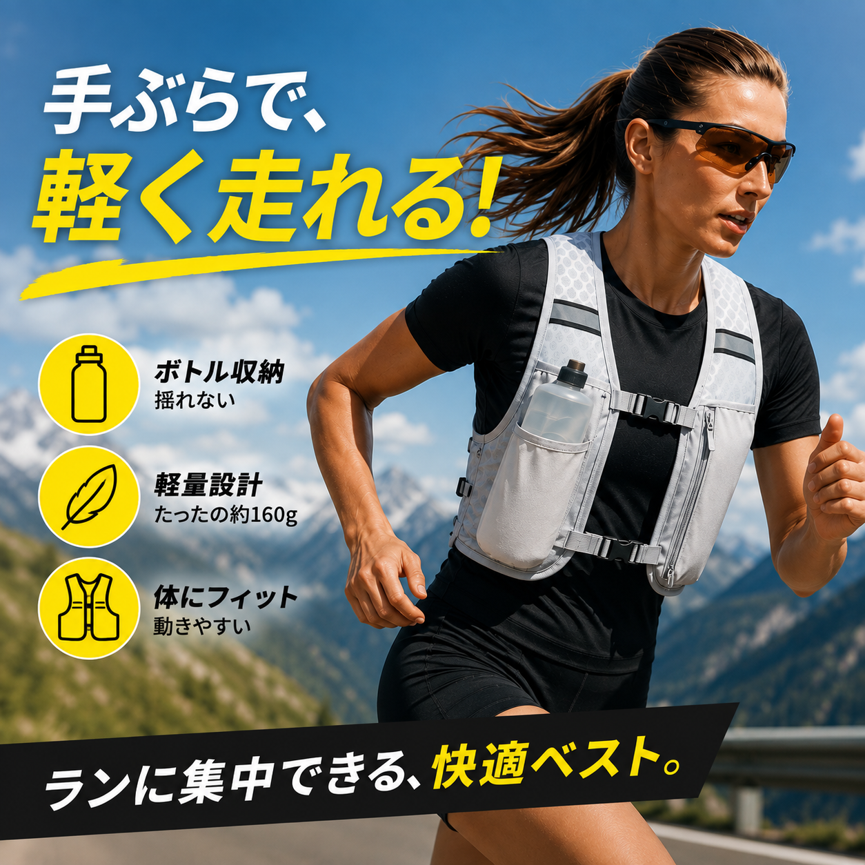 軽量ランニングベスト｜ランニングバッグ・スマホ＆ボトル収納